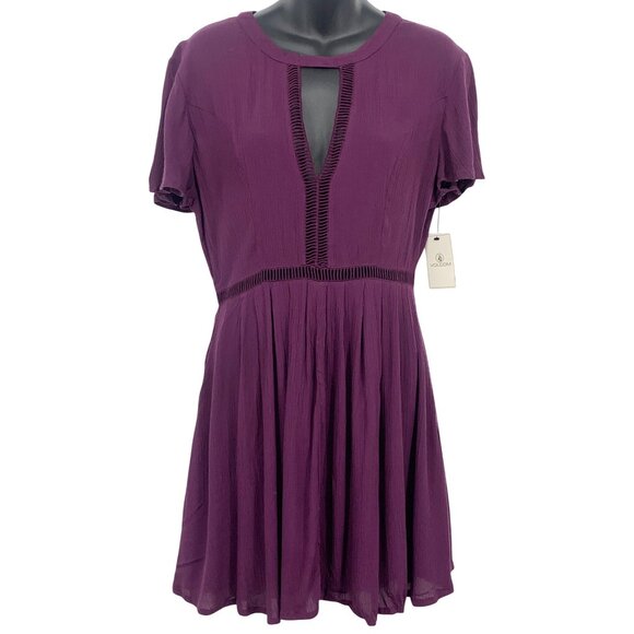 Volcom Women Purple Short Sleeve Dress Size Medium M Short Mini Sleeve New - Picture 1 of 7
